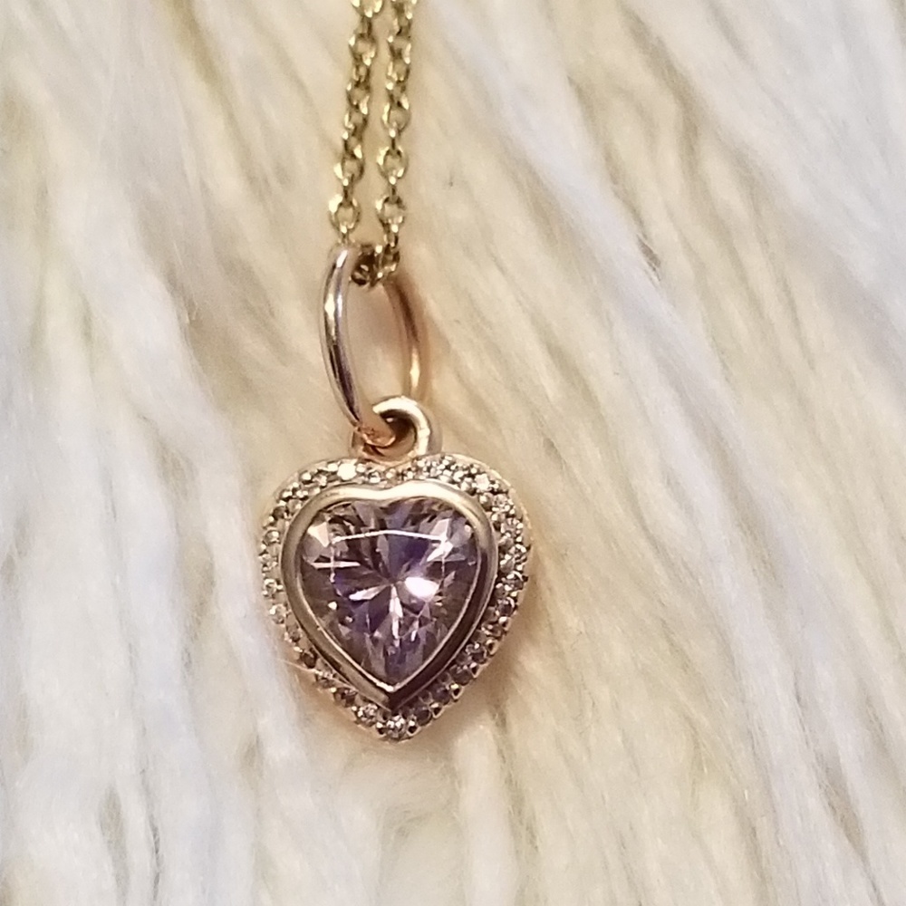 Pandora pink heart cz charm & rose gold plated ch